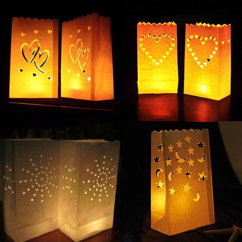 20 stuks papieren kaarsenzakken, zelfgemaakte papieren lantaarns, romantische decoratieve kaarsenhouder voor bruiloften en valentijnsdag.