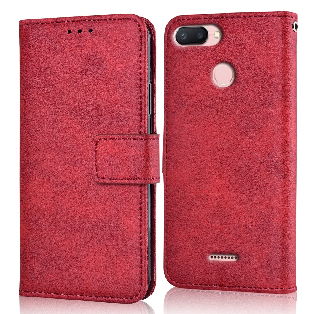 Til på xiaomi redmi 6 cover redmi 6 cover flip tegnebog læderetui til xiaomi redmi 6 cover coque telefon taske: Niu-rød
