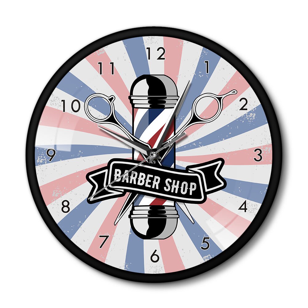 Barber Shop Pole Business Sign Metal Frame Wall Clock Hairdresser Pole Cutting Hair Store Advertisement Wall Art Hanging Watch: Metal Frame