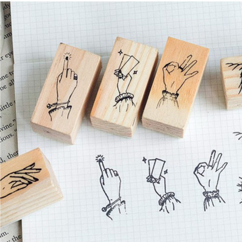 XINAHER-sello de madera con gesto para manualidades, sellos de goma madera, decoración para álbum de recortes diario, sello estándar
