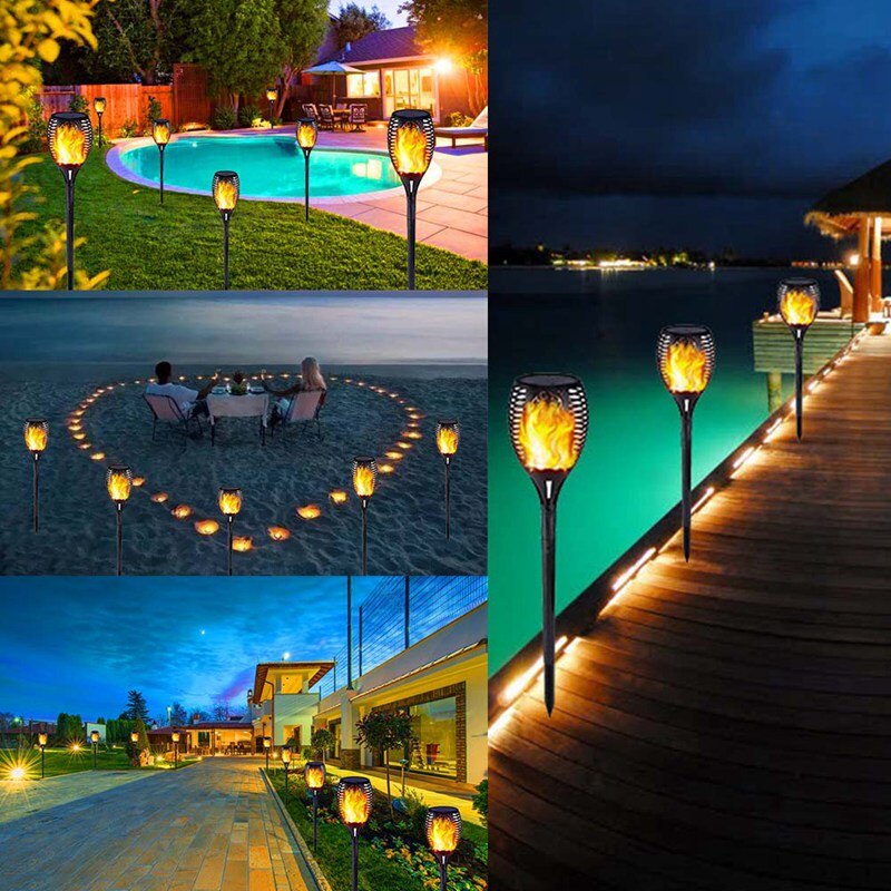 Solar Torch Lights With Flickering Flames IP65 Waterproof Outdoor Dancing Flame Torches For Garden Patio Fence Pathways