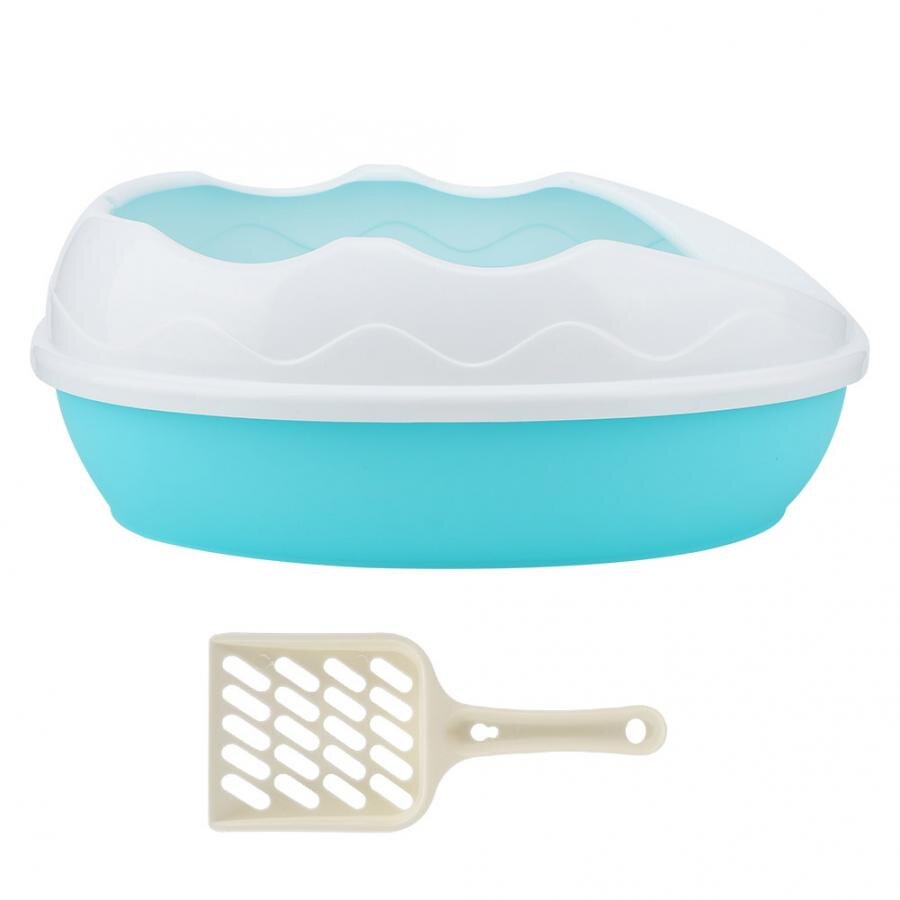 Cama de baño para perros mascota, caja de arena para gatos, bandeja para gatos y perros, caja de arena de plástico con pala para interiores de gatos y cachorros: Azul