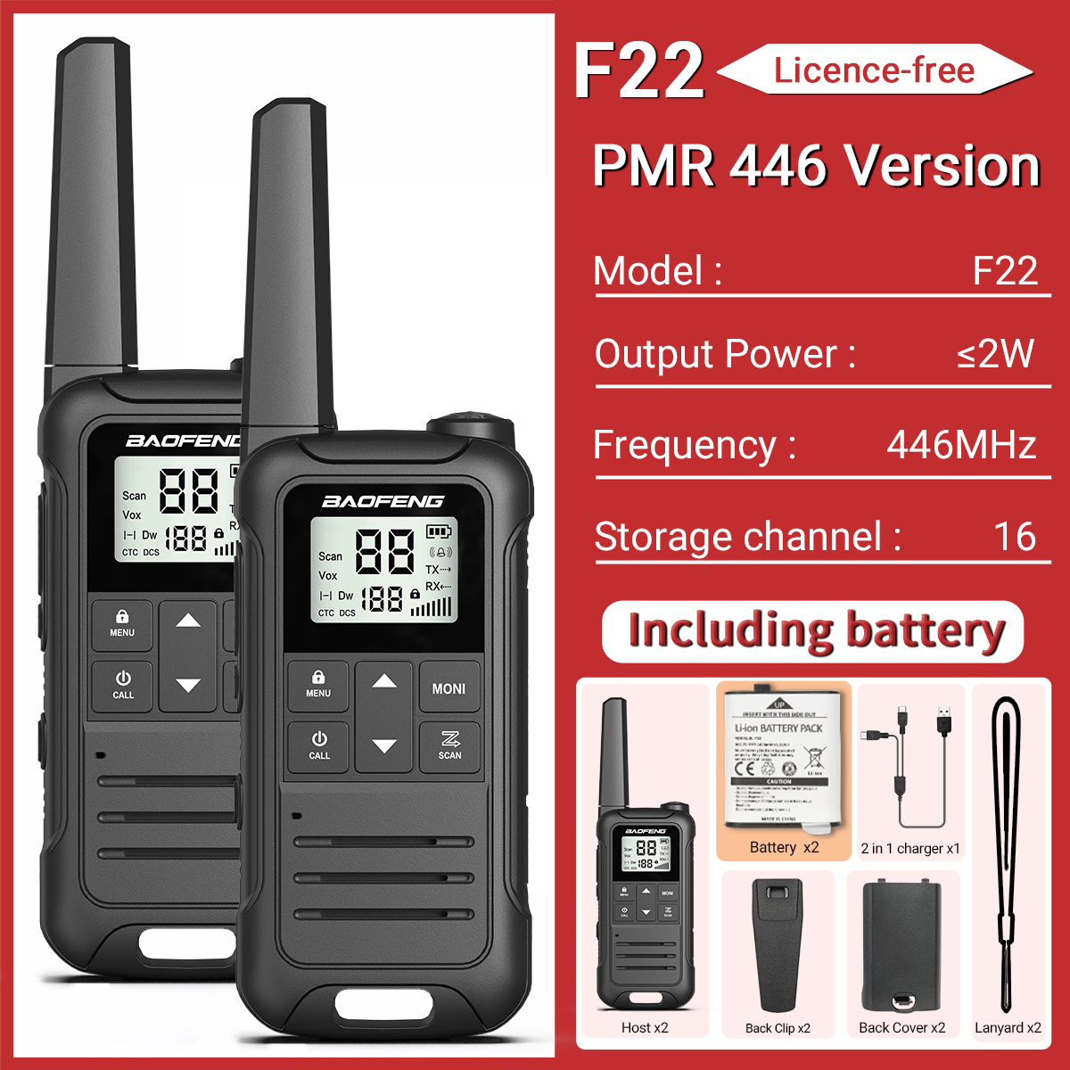 2 Stück baofeng f22 mini walkie talkie pmr446 frs tragbares Zwei-Wege-Radio-LCD-Display-Typ-C-Ladegerät für die Jagd: YELLOW