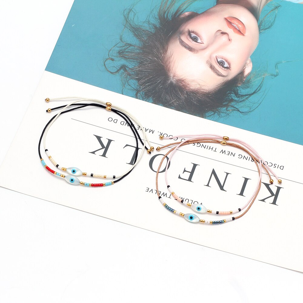 Lucky Eye Miyuki Kralen Shell Armband Evil Eye Charm Armband Verstelbare Touw Ketting Mode-sieraden Voor Vrouwen Vrouwelijke EY6337