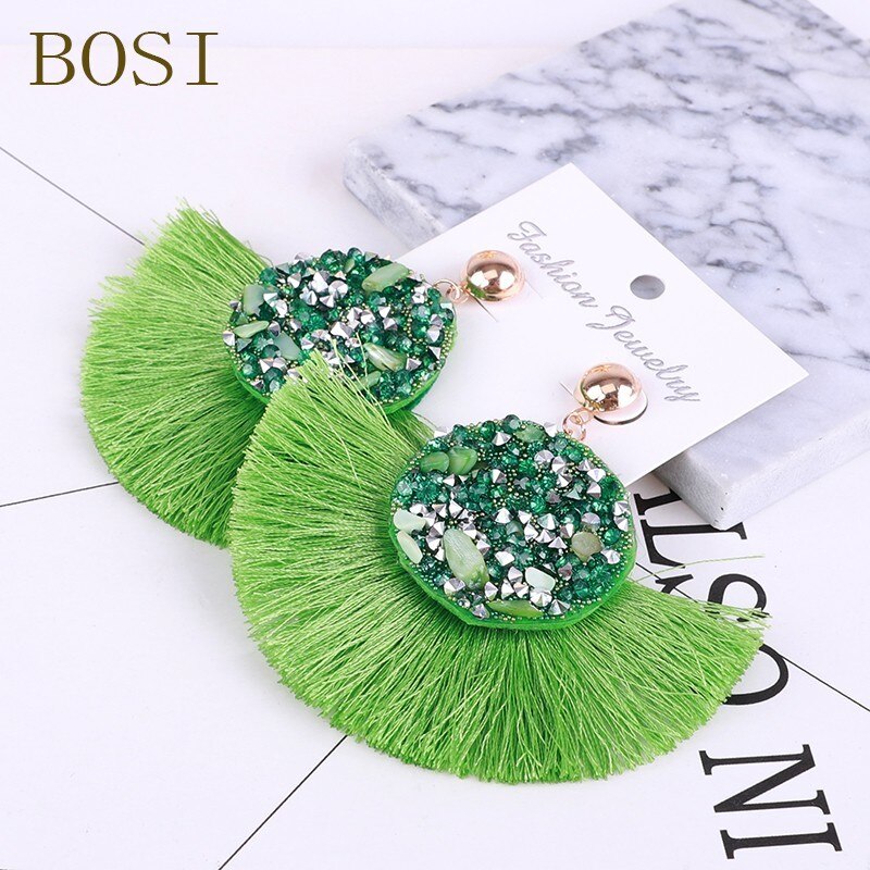 Tassel Earrings Bohemian Crystal Handmade Women Statement Luxury Long Earring jewelry Geometric Fringe Big stone: 5