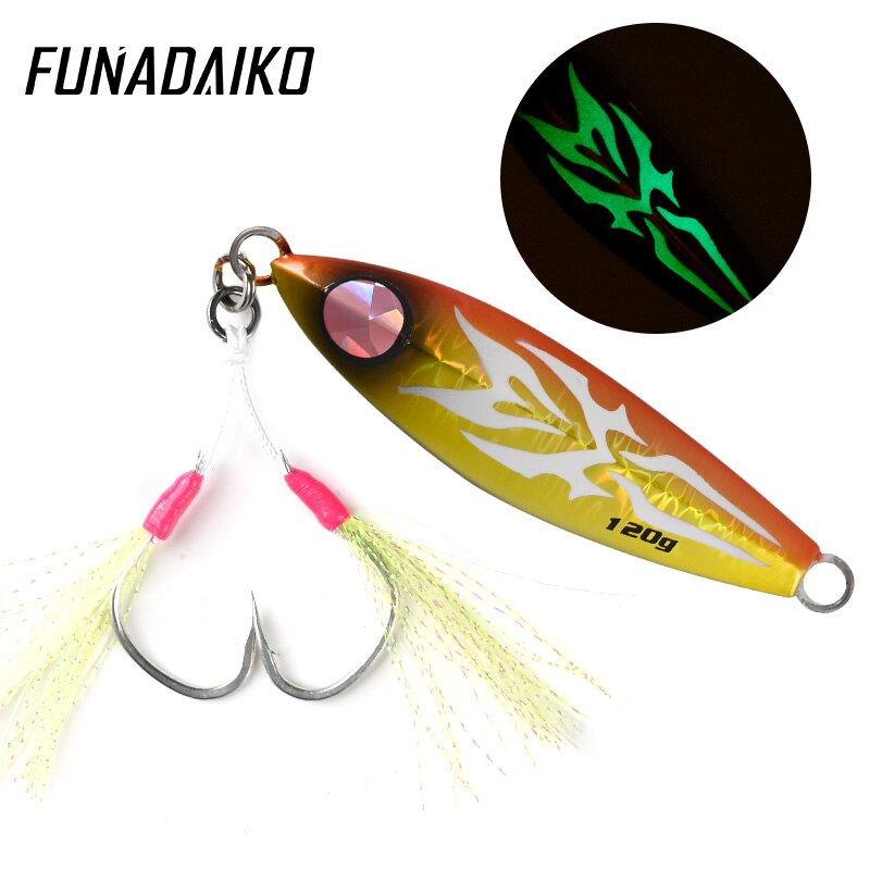 Funadaiko isca keinotekoinen lumo jigi jiggaus uistin kalastusjigi 120g 150g 200g 300g uistin hidas jigi koukuilla kalastusvälineet: Kultainen oranssi / 150g