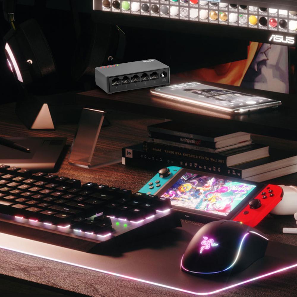 Switch Gigabit a 5 porte e 8 porte TEROW, switch di rete Ethernet 10/100/1000 Mbps con 802.3at/af, design silenzioso plug-and-play compatto