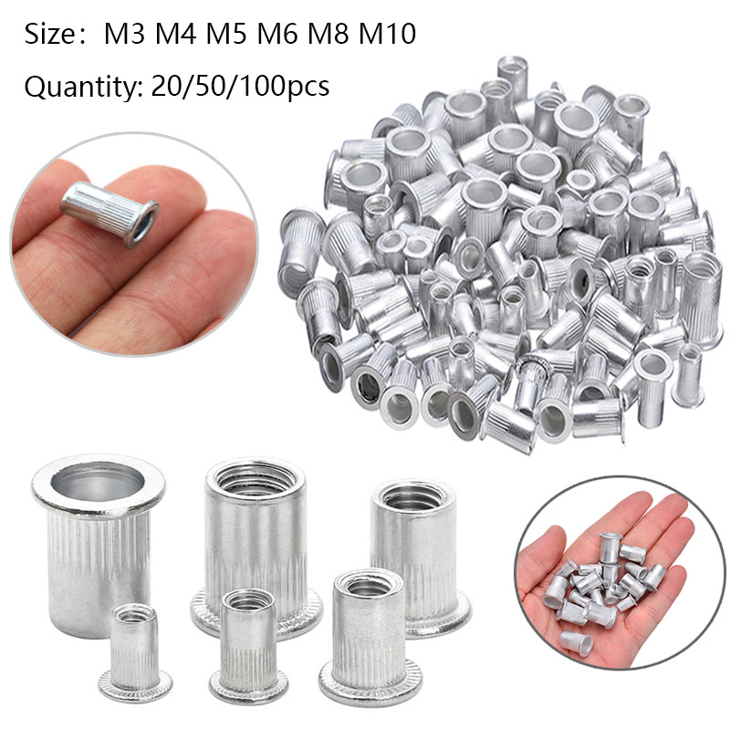 20 piezas 50 Uds 100 Uds aleación de aluminio Rivnut cabeza plana remache roscado inserto Nutsert tapa remache tuerca M3 M4 M5 M6 M8 M10