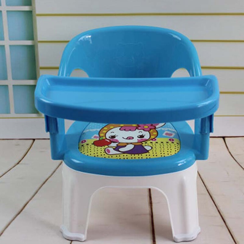 Børnehavebørn baby spisestol baby polstrede sæder tegneserie skridsikre aftagelige baby-talestole: Blå med plade