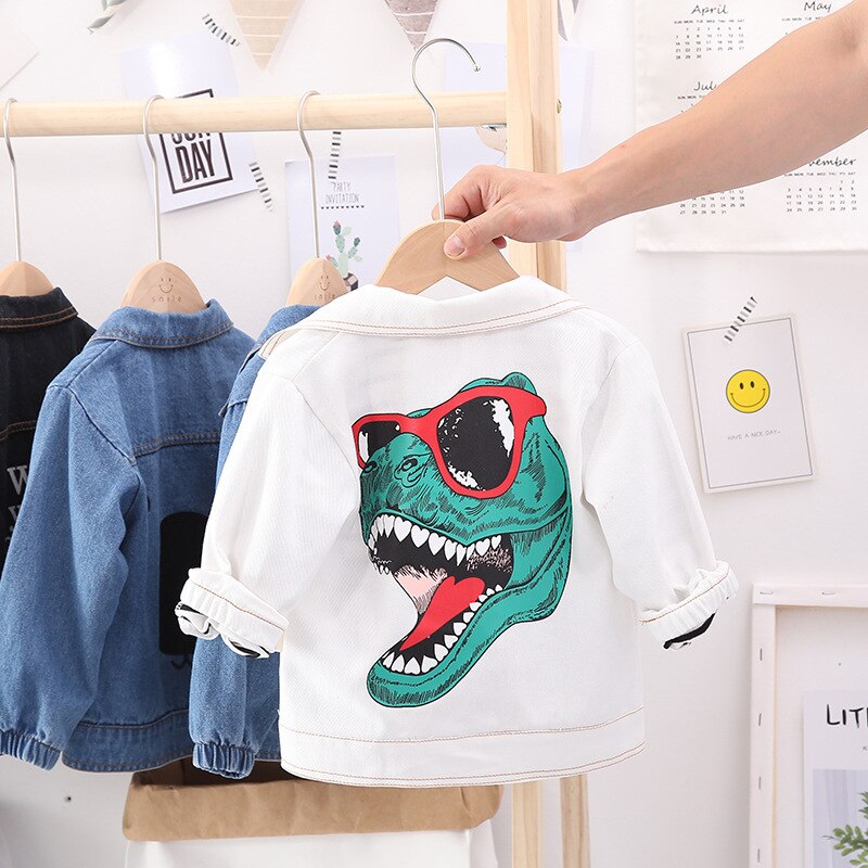 Baby Boy Denim Jas Kids Cartoon Dinosaurus Tops Herfst Peuter Warme Kleding Frosted Peuter Dagelijkse Slijtage Mode Ziet YE04212: White / 18m