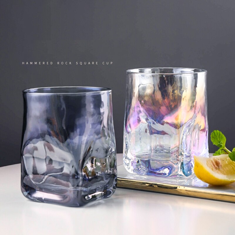 Vierkant gehamerd whiskyglas, waterglas, waterbeker, sapglas, wijnglas, drinkbeker 250ml/330ml