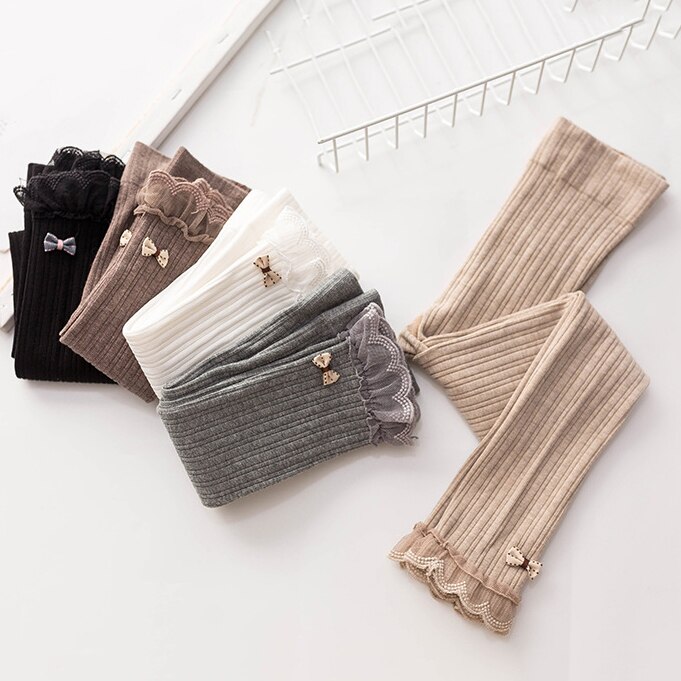 Dziewczęce obcisłe legginsy bawełniane koronkowe falbany łuki leginsy dla dziewczynki dzieci dzieci przycięte spodnie kostium księżniczka miękka