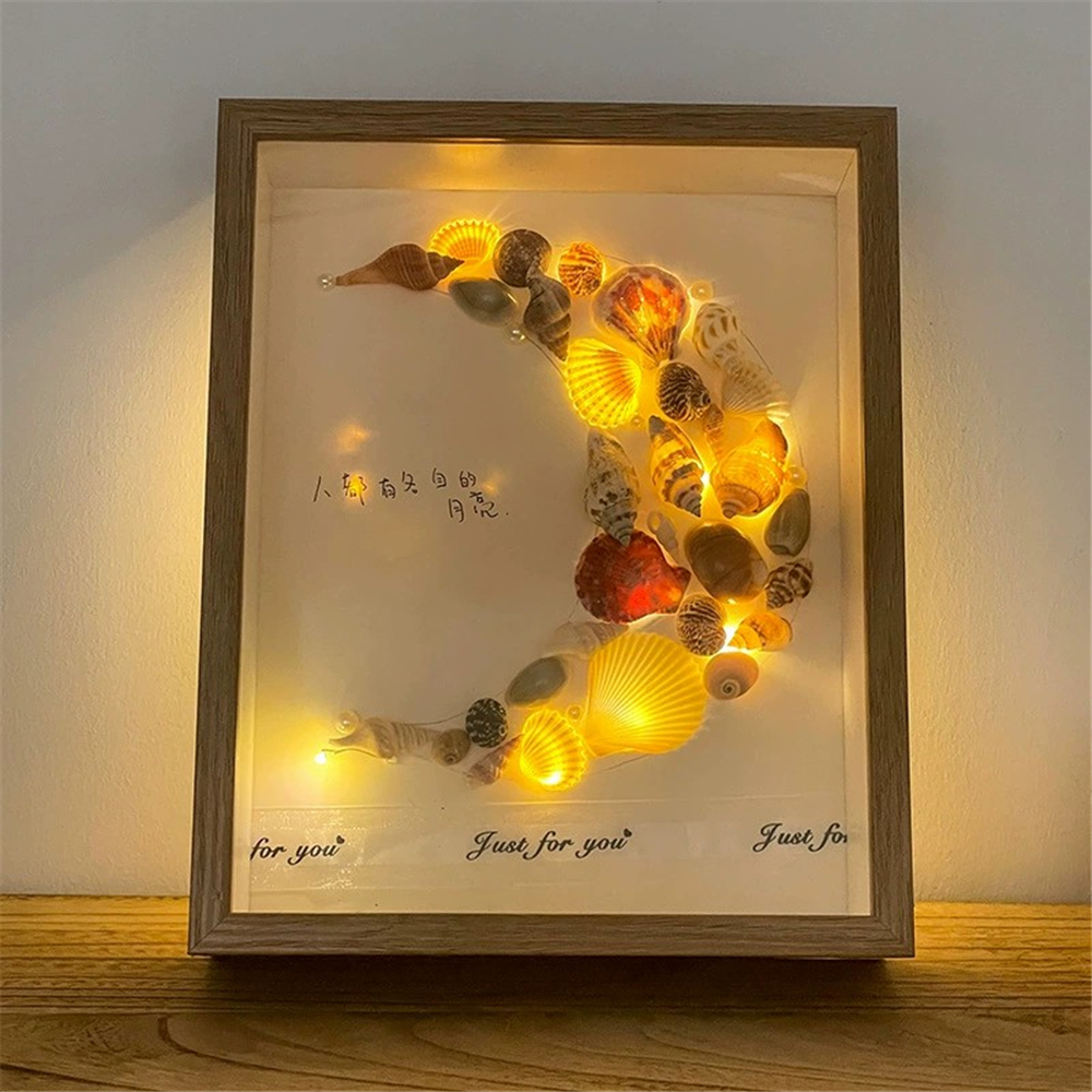Dried Flower Hollow Frame DIY Photo Frame Shell Conch Moon , Can Put Things You Like Inside, a Birthday Home Decoration