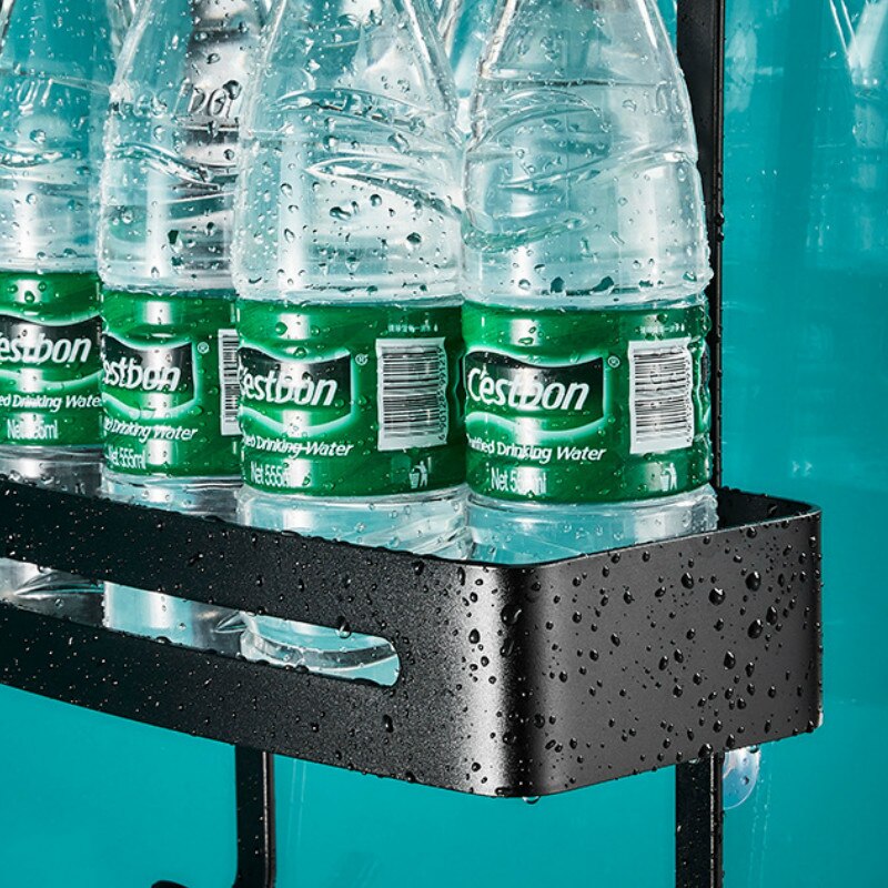 Sort enkel brusebad hylde badeværelse badeværelse aluminium 2- lag væg hængende kurv gratis hul toilet opbevaring  lb92905