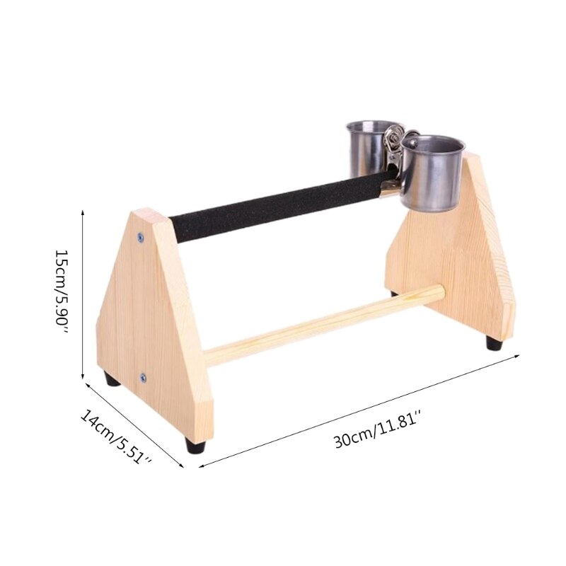 Parrot Play Wood Stand Bird Grinding Perch Table Platform with Feeder Dish Cup D7YB