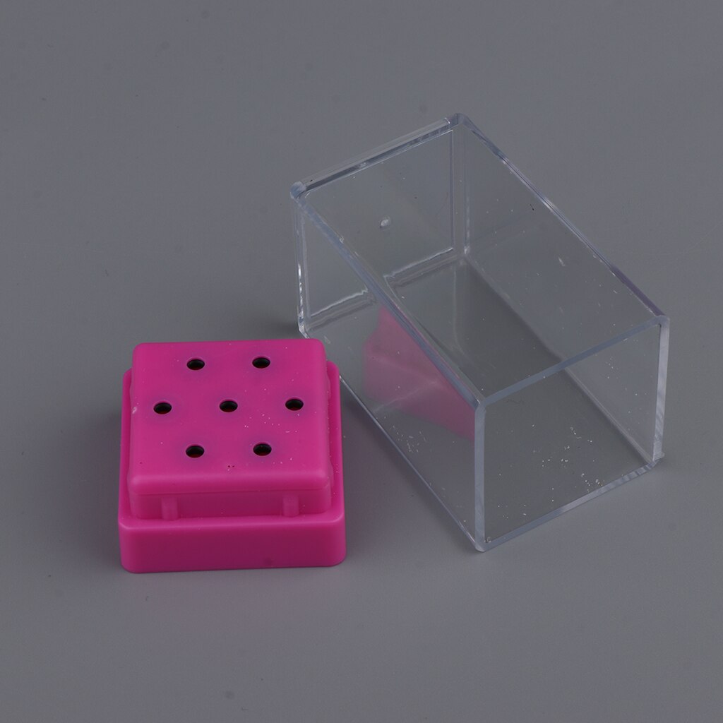 Nail Bit Case, 7 Holes Manicure Drill Bit Storage Display Box Organizer, Clear Plastic Nail Tip Stand: Rose Red