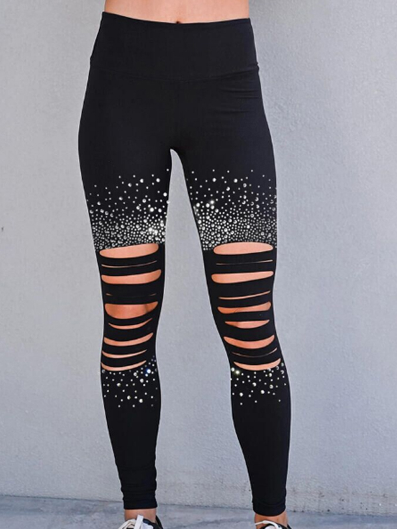 Vrouwen Polyester Spandex Zwarte Leggings Vrouwen Hoge Taille Diamant-Versierd Fitness Corset Sport Casual Broek