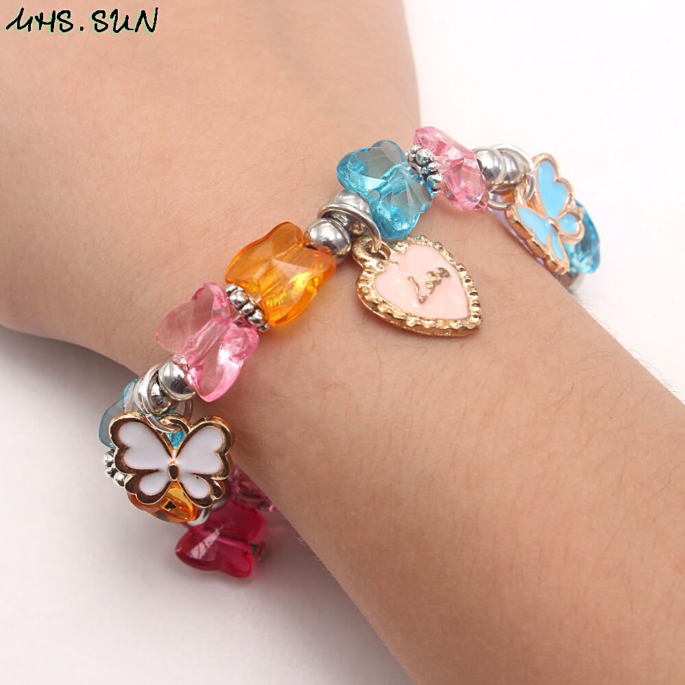 MHS. SONNE Handgemachte Schmetterling Perlen Armbänder Für Mädchen freundlicher Schmuck Reize Meerjungfrau Armbänder Elastische Armreifen Party 1PC