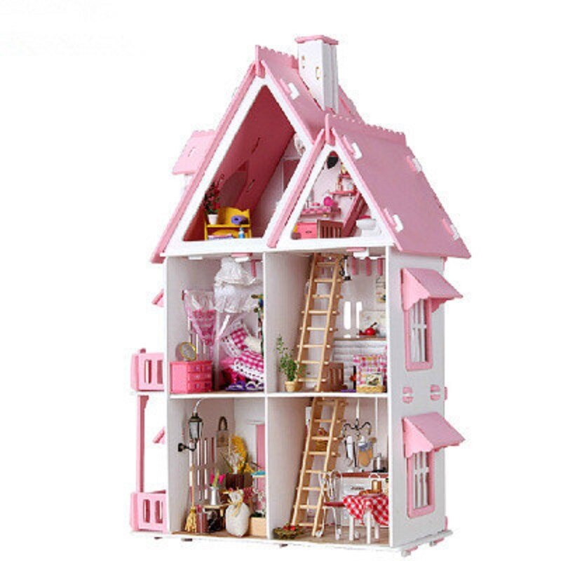 Houten Poppenhuis Mode Poppenhuis Meubels Meisjes Speelgoed DIY Home Speelgoed voor Kinderen Big Size Kasteel Handgemaakte Huis Kids