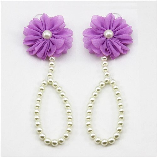Baby Pearl Anklets Shoe Jewelry With Flowers Foot Chain Infant Colorful Barefoot Anklet Chain Accessories: purple