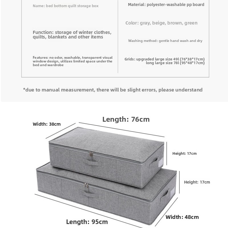 Cotton and Linen Fabric Bed Bottom Storage Box Bedroom Moisture-proof Folding Finishing Box with Lid Zipper Large Storage Box