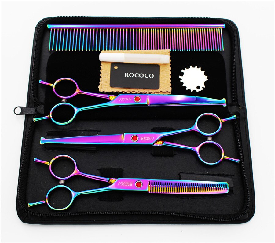 7inch Pet Grooming Scissors Set Round Tip Safety Dog Shears Hair Cutting Thinning Curved Scissors right left handed