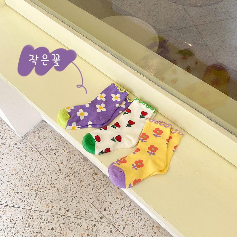 3 Paren/partij Meisjes Sokken Lente Bloem Fruit Animal Print Katoenen Baby Peuters Sokken Trendy Elastische Kinderen Zachte Prinses Sokken: 3pairs flower / S(1-3T)