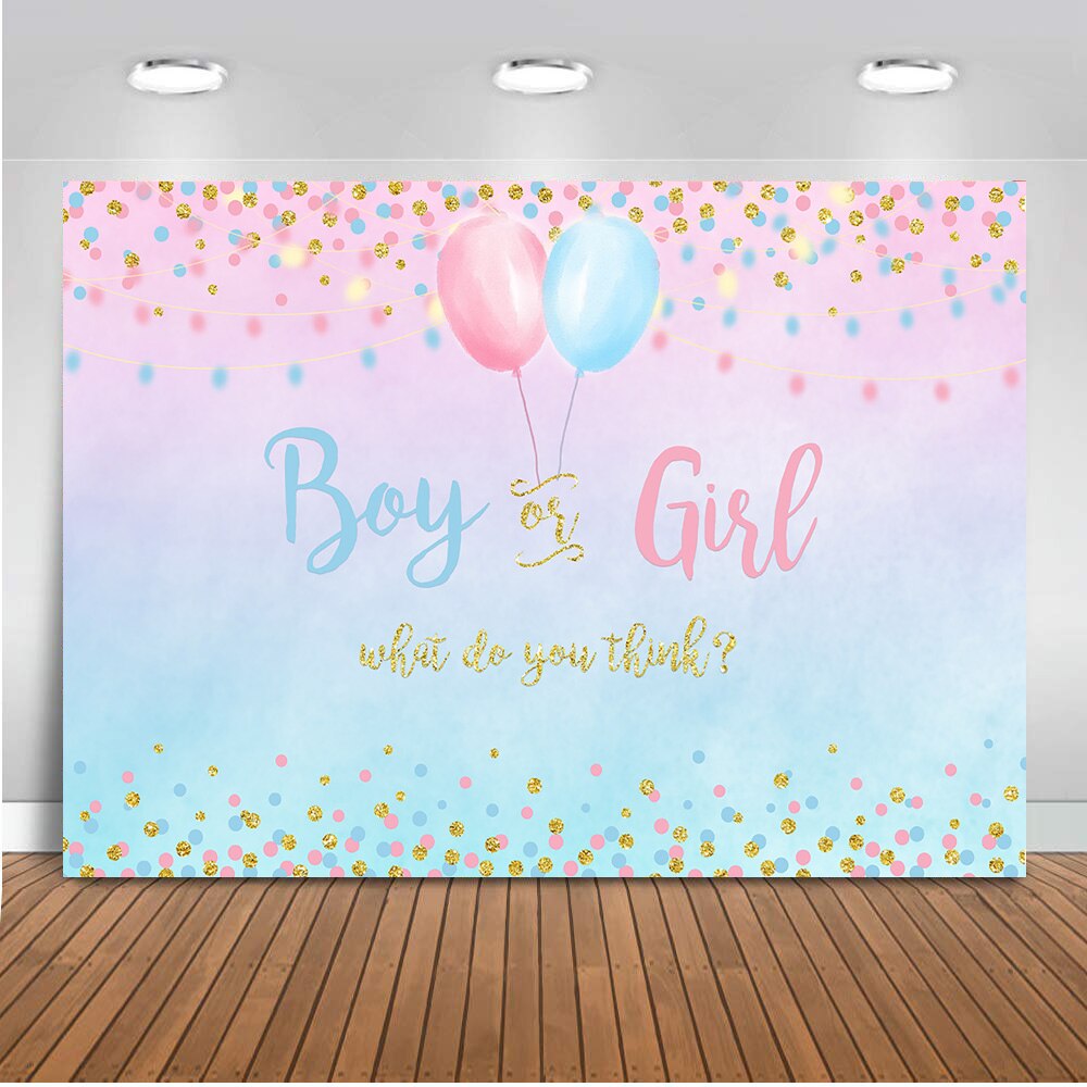 Junge oder Mädchen Geschlecht Offenbaren Hintergrund Foto Blau Rosa Punkte Ballon Neugeborenen Hintergrund Baby Dusche Party funkeln Hintergrund