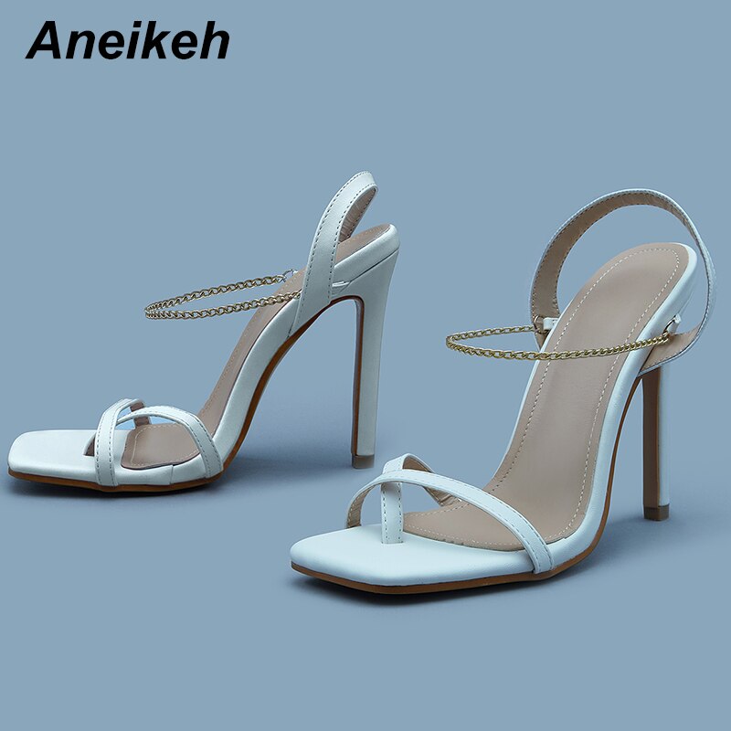 Aneikeh été femmes chaussures sandales de base peu profonde talons minces Slip-On dos sangle robe bout rond taille 35-40 blanc: White / 39