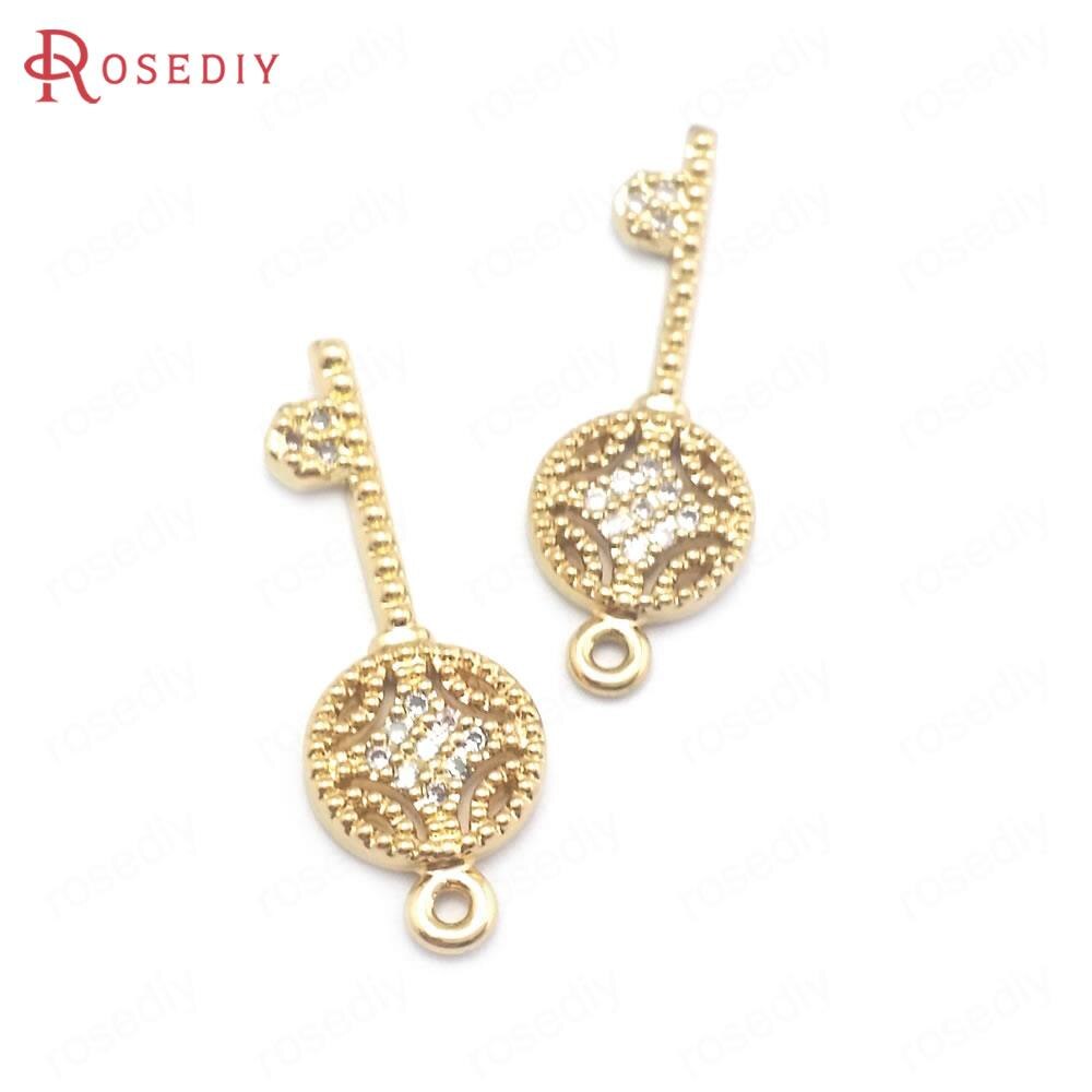 (38893)6Stck 24K Champagner Gold Farbe Durcheinander und Zirkon Schlüssel Charme Anhänger Schmuck Machen Diy Liefert Erkenntnisse Zubehör