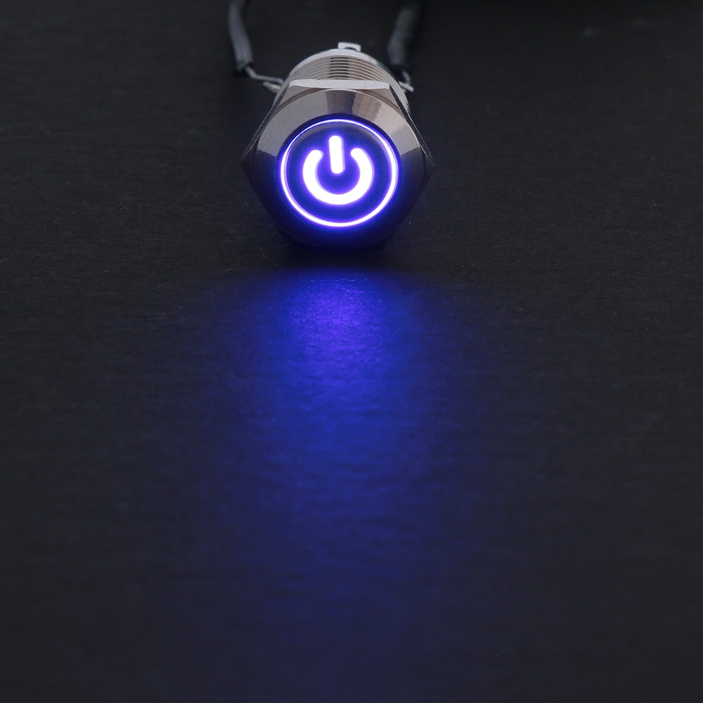 Metaal On/Off Schakelaar Waterdichte Led Power Drukknop 12 Mm 12V Auto Led Power Kortstondige Drukknop 1NO 1NC Rood Blauw