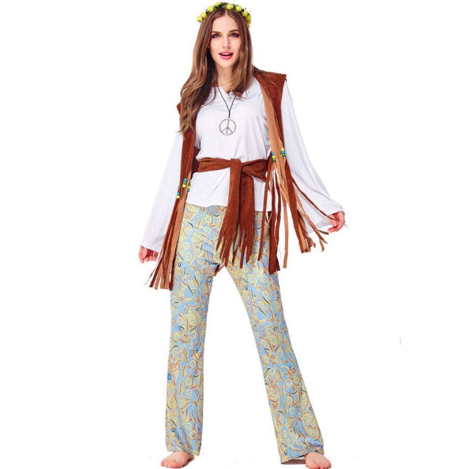 Dame herre hippie kostume amerikanske indfødte kostumer 60s 70s retro fest scenetøj tøj til høne fest par kostumer