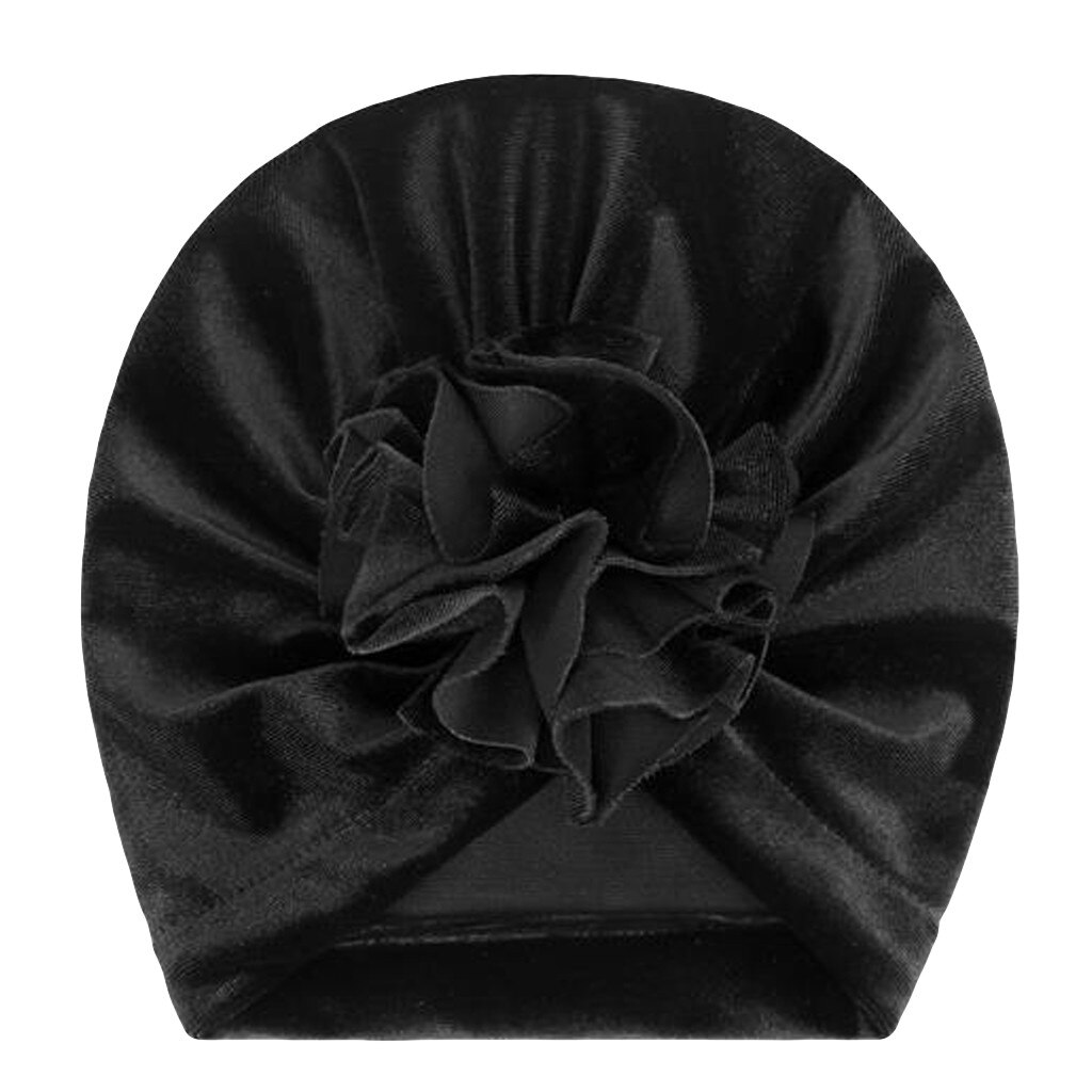 Baby Bloem Fluwelen India Hoed Moslim Ruche Kanker Chemo Hoed Beanie Meisjes Jongens Moslim Sjaal Cap Haaraccessoires: Black