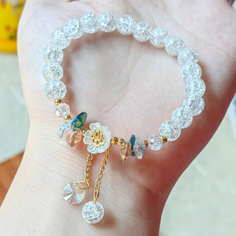 Nueva pulsera coreana de margaritas y flores para mujer, pulseras de cuerda elástica con cuentas de cristal coloridas, de joyería para y boda para niña: Verde oscuro
