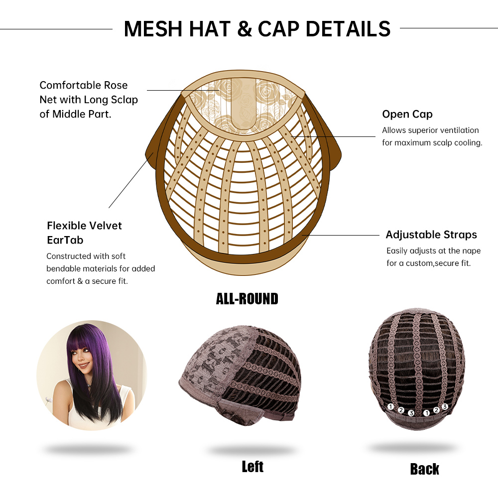 Gerade geschichtete synthetische Perücken Lila Schwarz Ombre Perücke mit Pony Mittellange farbige Cosplay-Perücke für Frauen Hitzebeständige Perücke