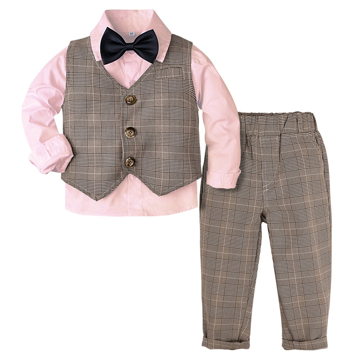 Trajes de boda para bebé, niño pequeño, cumpleaños, fotografía Vintage, traje británico, niño, invierno, otoño, conjunto de ropa de abrigo, 3 uds: Khaki Plaid / 24 Months