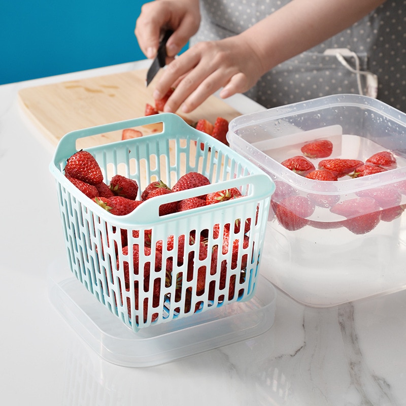 Refrigerator Food Storage Containers With Lids Kitchen Storage Seal Tank Plastic Separate Drain Basket Fresh Box Big Capacity