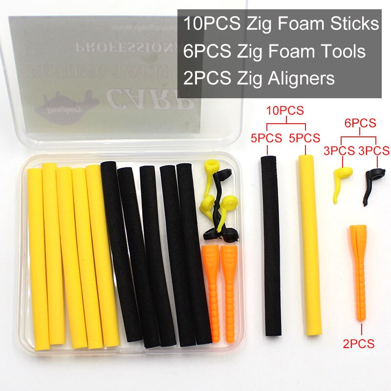 19 stk karpe fiskeri tilbehør til zig rig zig aligna kit skum krog line aligners værktøj pop up fisketerminal tackle: 19 stk. bland 2