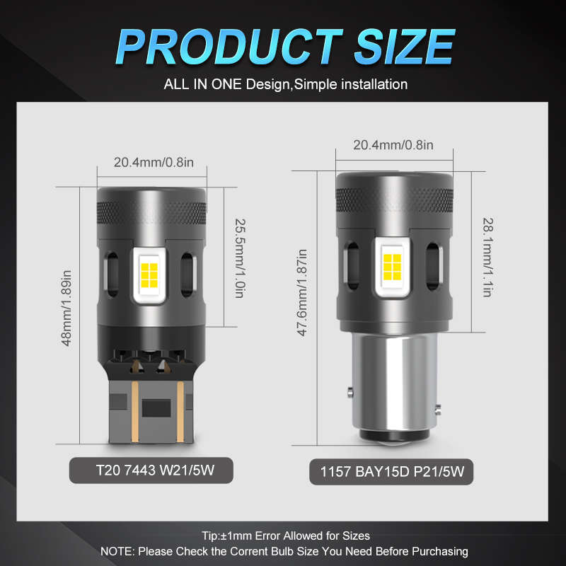 2 uds 2500LM alta potencia T20 W21/5W 7443 bombilla LED de freno de coche Canbus 1157 P21/5W BAY15D lámpara LED Auto DRL luz de marcha atrás 12V 24V