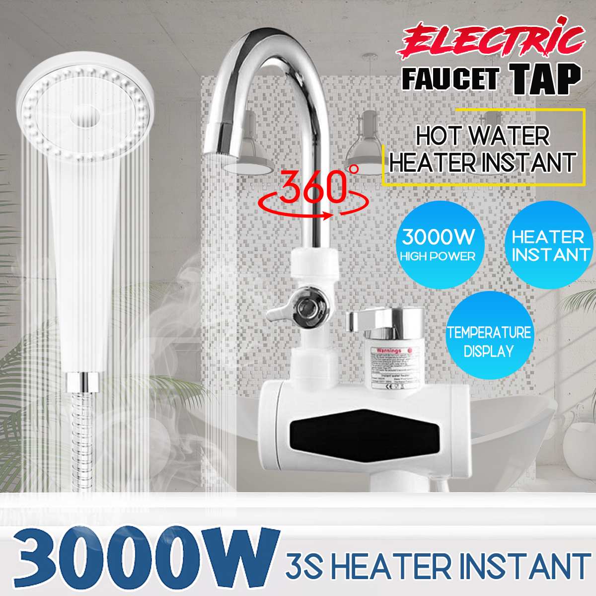 3000w temperatur display instant vandhane tankfri elektrisk vandhane vand instant vandhane vandvarmer vandvarme