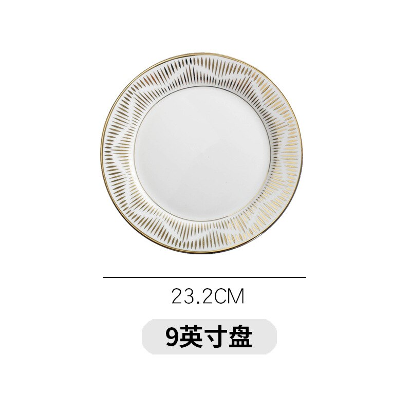 Plato de Pasta occidental chapado en oro de estilo británico, vajilla exquisita para el hogar, fruta, postre, plato de desayuno, vajilla de restaurante: E-9inches