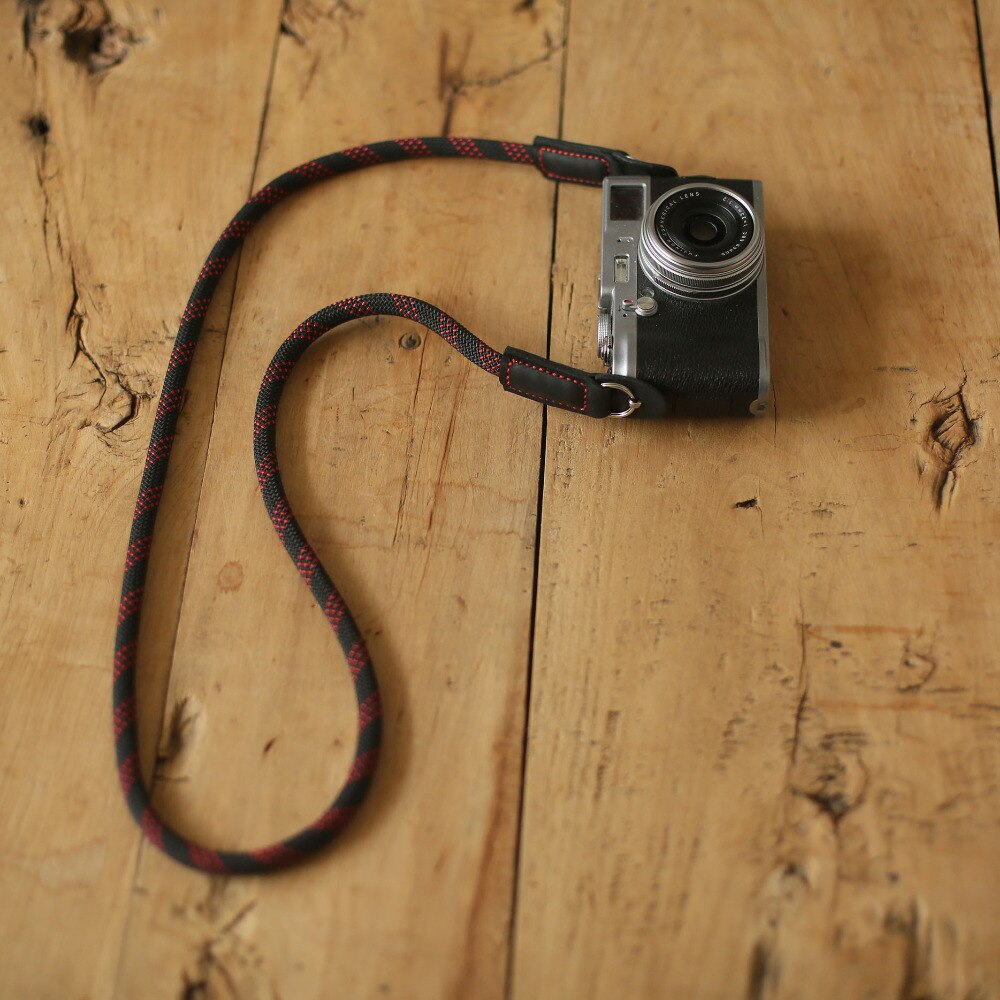 Camera nekband handgemaakt zwart patroon klimtouw zwart leer van windmup