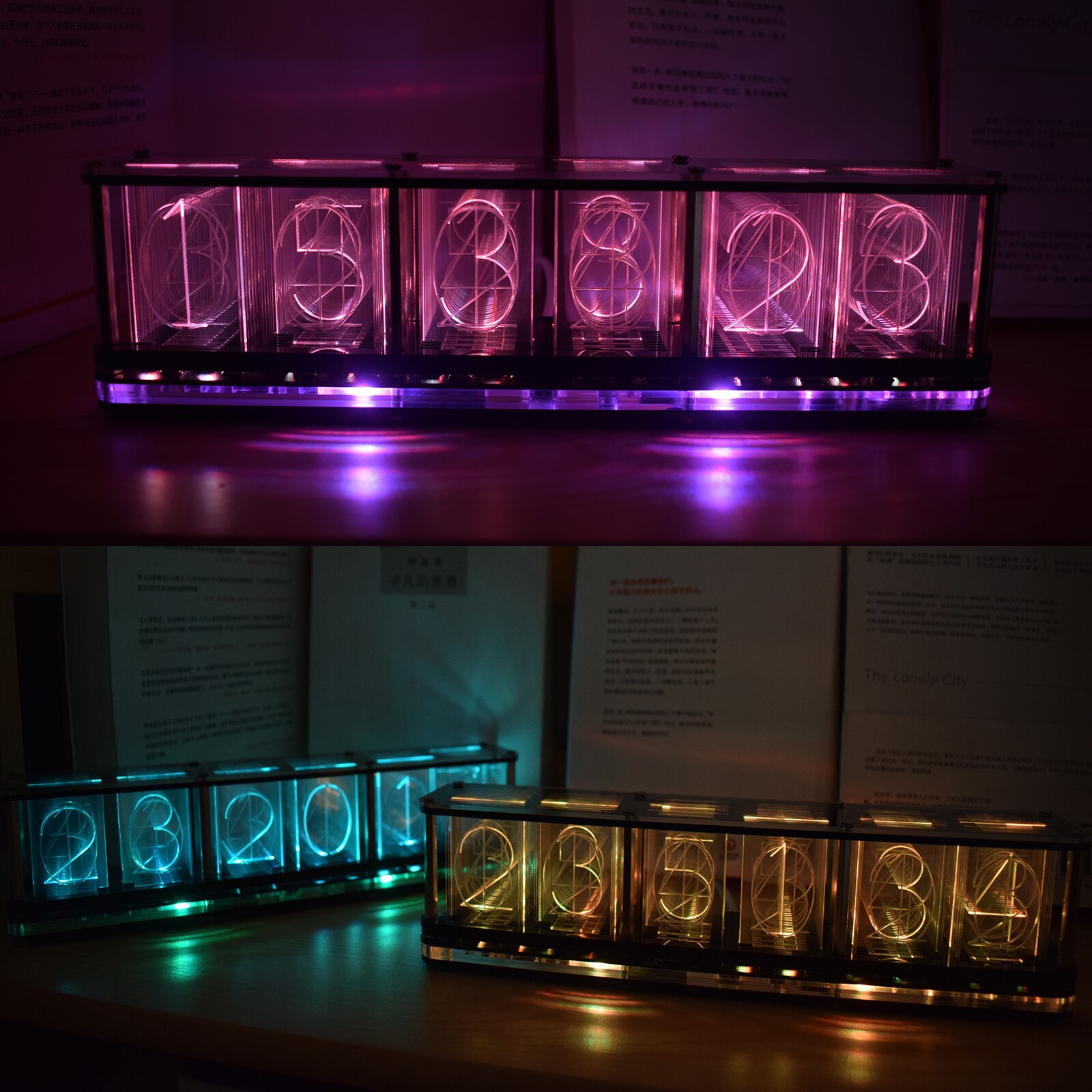 Diy fuldfarve rgb gløderør ur  ds3231 elektronisk desktop ur kit boligindretning med led musik spektrum funktion