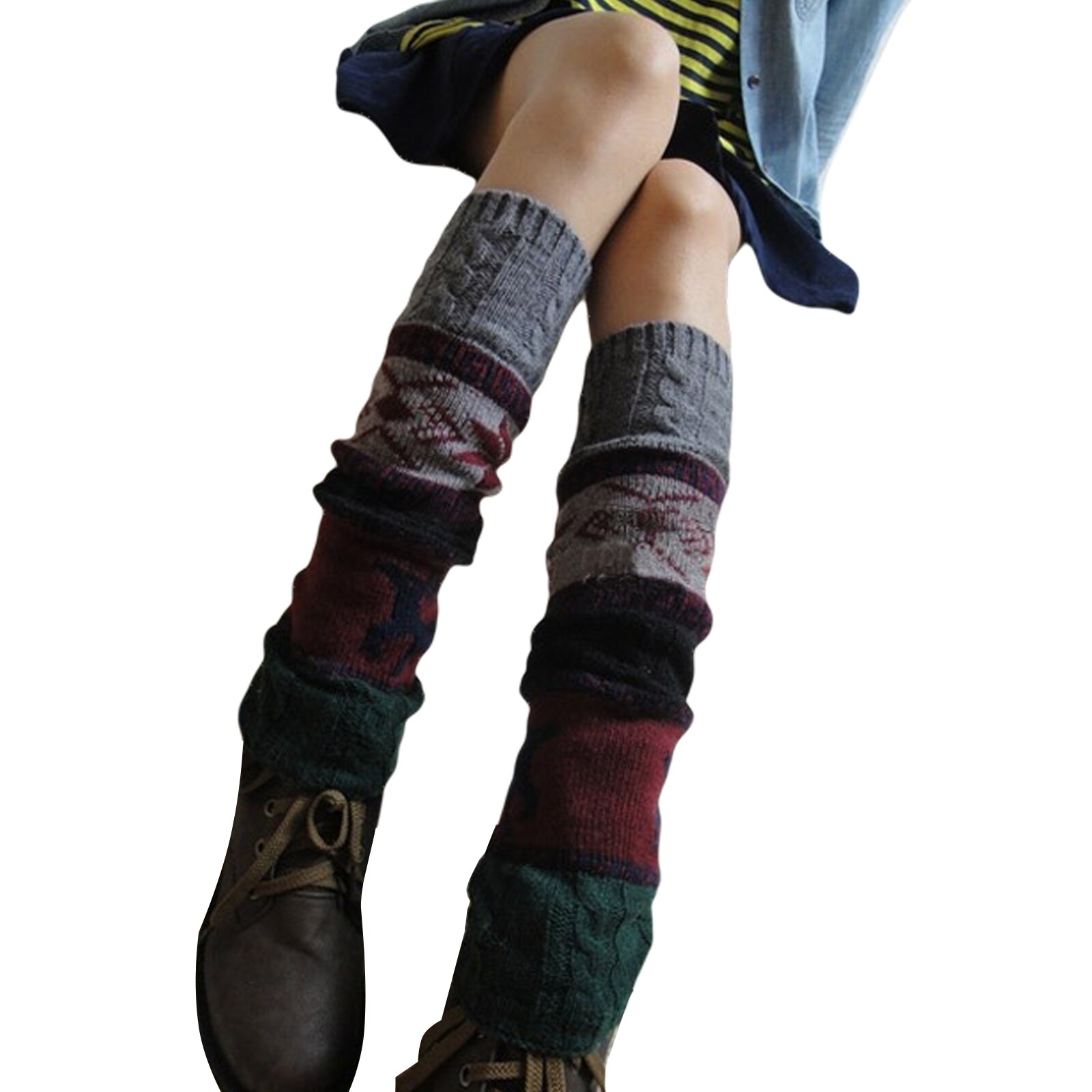 Jambières tricotées pour femmes, motif de dessin animé, couleur de couture côtelée, chaussettes confortables en pur coton pour accessoires de fête