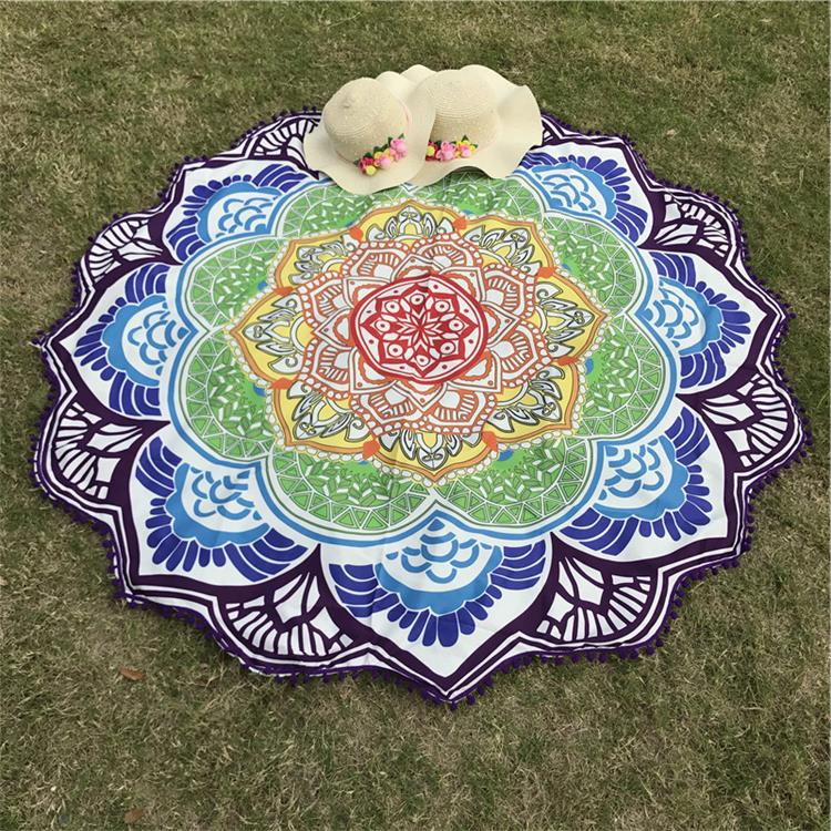 Microfiber Strandlaken Kwastje Indian Mandala Tapestry Lotus Gedrukt Bohemian Yoga Mat Bikini Cover-Up Deken Badhanddoek: Blue D Towel