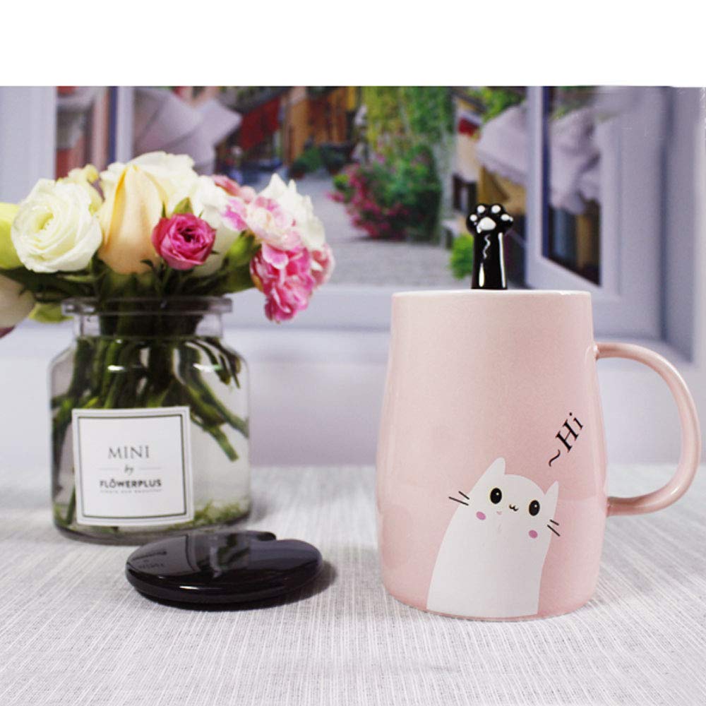 Roze Leuke Kat Mok Keramische Kopje Koffie met Kitty Roestvrij Stalen Lepel, hi ~ Koffiemok voor Kat Liefhebbers