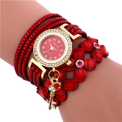 Kvinder ure luksus afslappet analog legering kvarts ur pu læder armbånd ure relogio feminino reloj mujer: Rød