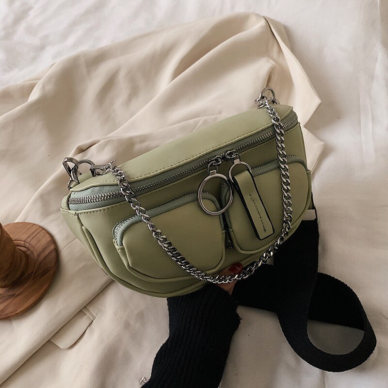 Casual Donne Sacchetto Della Sella Del Sacchetto 2020 Nuove Catene Sacchetto di Spalla della signora A Banda Larga Cross body Bag Femminile Colpo di Strada Marea ragazza Sacchetto Bianco: green