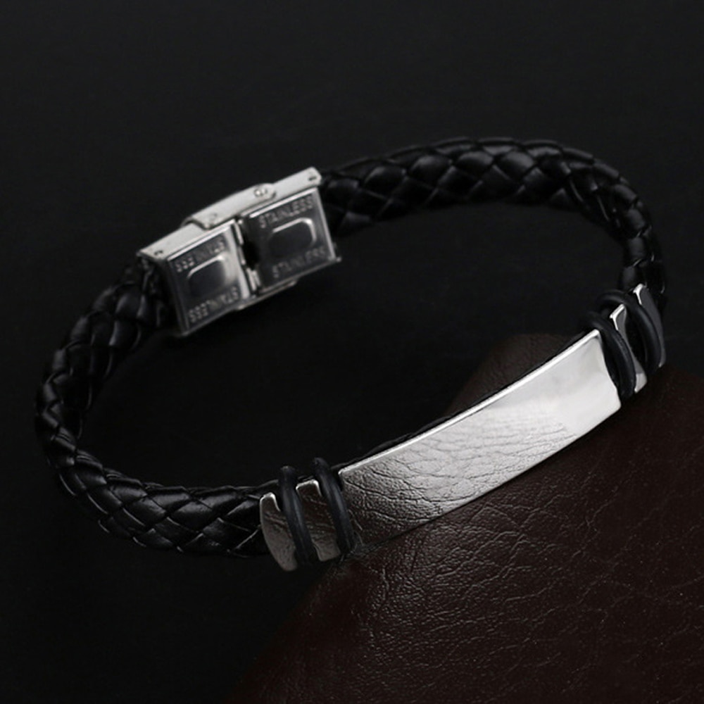 Retro boho Black Braid Woven Leather Stainless Steel Bracelet Men Bangle Men Jewelry Vintage Couple