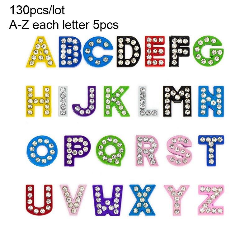 130 stuks/partij 8mm az strass schuifletters schuifbedels diy accessoires geschikt voor 8mm polsbandjes voor huisdierenhalsbanden: Verf volledige kristallen